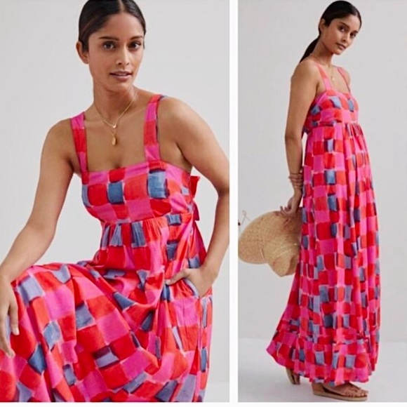 Anthropologie Dresses & Skirts - Anthropologie Maeve Madison Maxi Dress Size Small Pink Tie Back Elastic Waist